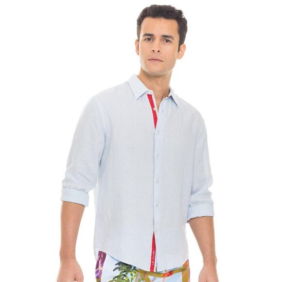 NWT Le Club Men's White Peter Linen Button Down Shirt Size Medium - Picture 1 of 7